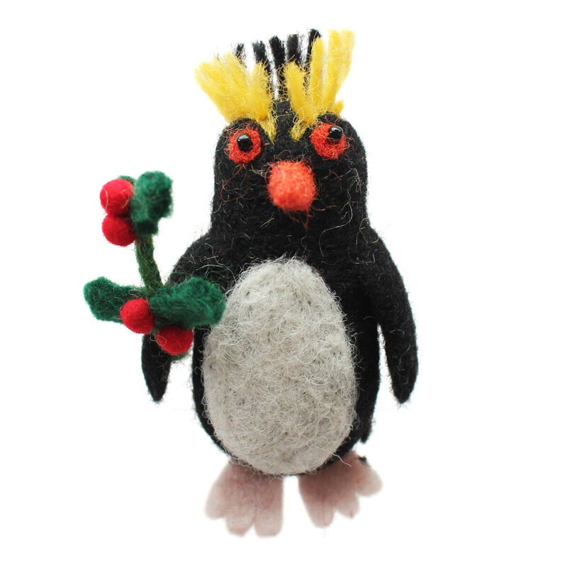 Amica Felt Rock Hopper Penguin With Holly Sprig 8cm image number 0
